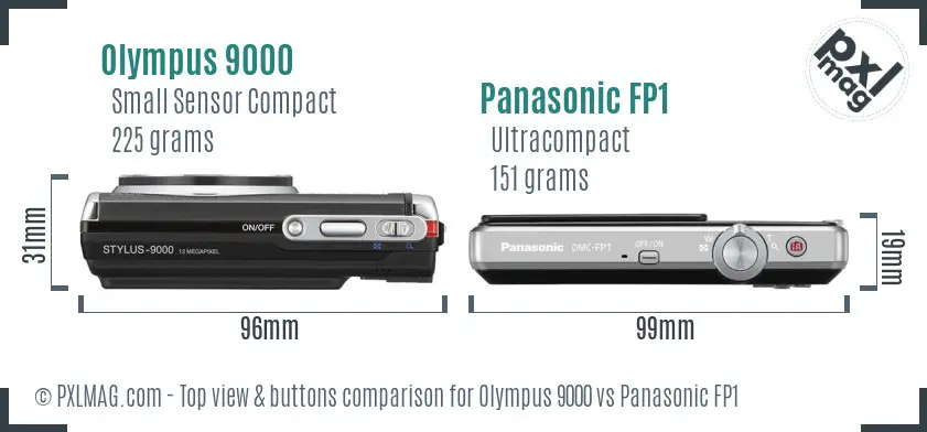 Olympus 9000 vs Panasonic FP1 top view buttons comparison