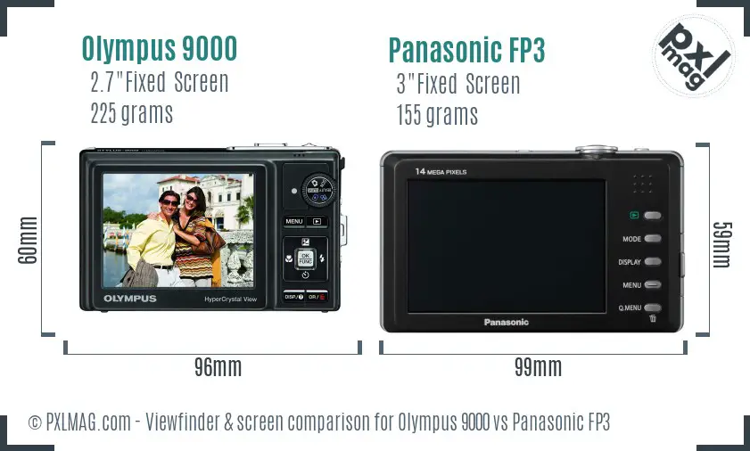 Olympus 9000 vs Panasonic FP3 Screen and Viewfinder comparison
