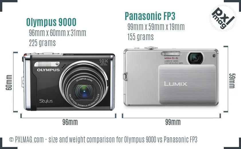 Olympus 9000 vs Panasonic FP3 size comparison