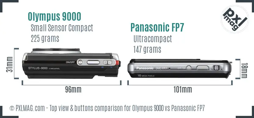 Olympus 9000 vs Panasonic FP7 top view buttons comparison