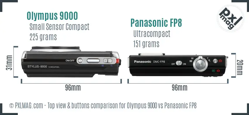Olympus 9000 vs Panasonic FP8 top view buttons comparison
