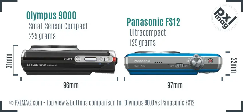 Olympus 9000 vs Panasonic FS12 top view buttons comparison