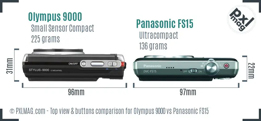 Olympus 9000 vs Panasonic FS15 top view buttons comparison