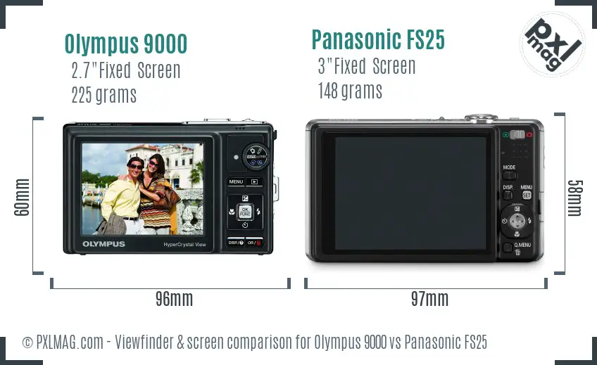 Olympus 9000 vs Panasonic FS25 Screen and Viewfinder comparison