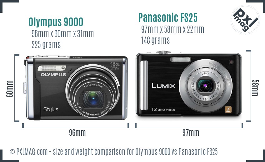 Olympus 9000 vs Panasonic FS25 size comparison