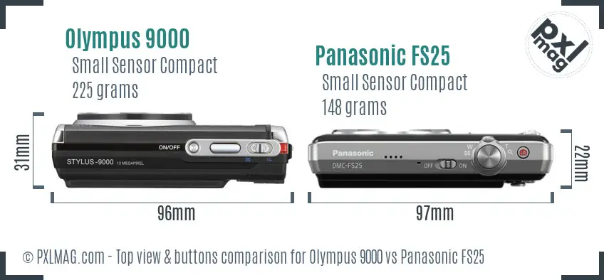 Olympus 9000 vs Panasonic FS25 top view buttons comparison