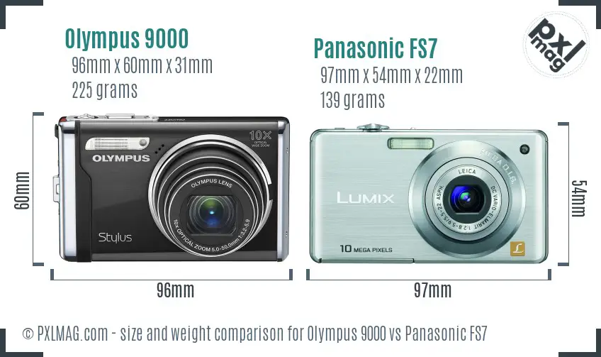 Olympus 9000 vs Panasonic FS7 size comparison