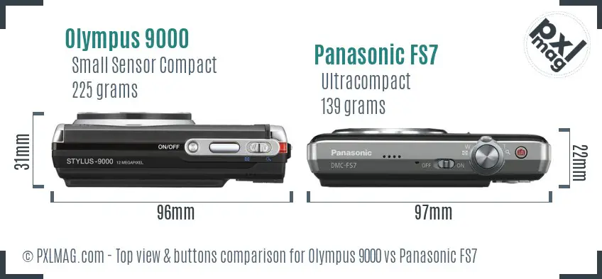 Olympus 9000 vs Panasonic FS7 top view buttons comparison
