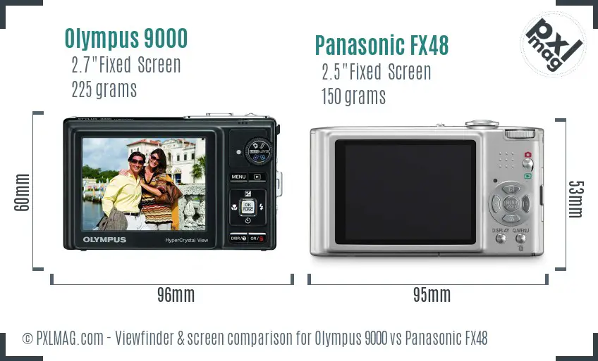 Olympus 9000 vs Panasonic FX48 Screen and Viewfinder comparison