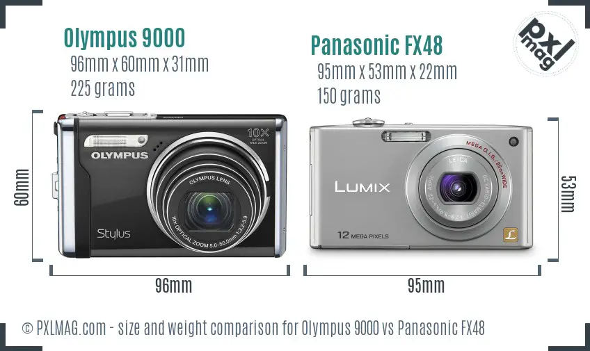 Olympus 9000 vs Panasonic FX48 size comparison