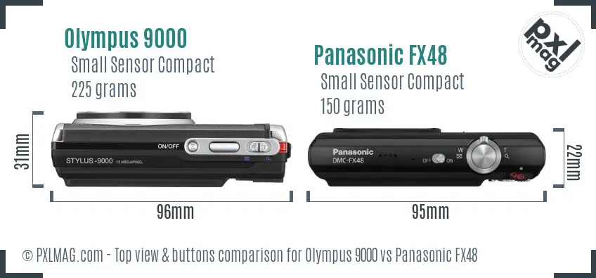 Olympus 9000 vs Panasonic FX48 top view buttons comparison