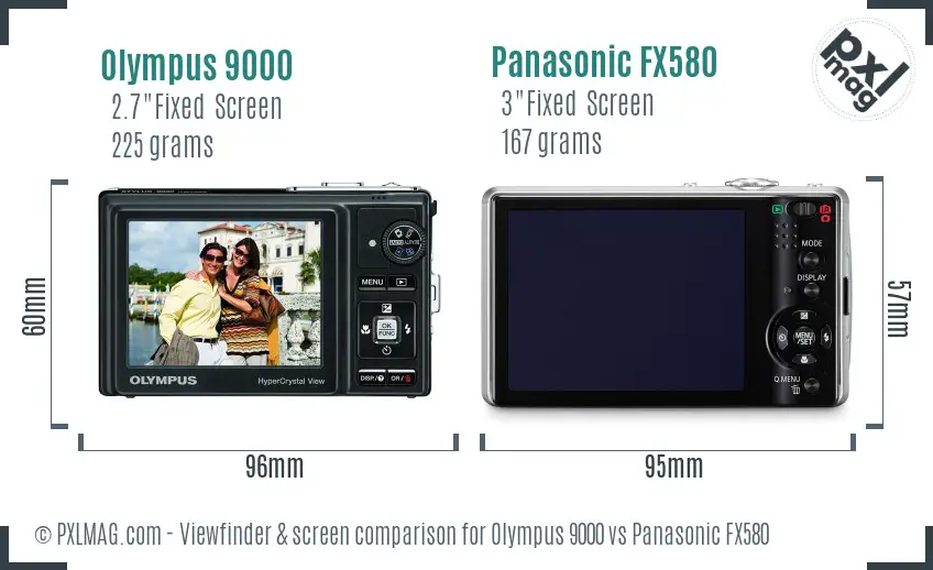 Olympus 9000 vs Panasonic FX580 Screen and Viewfinder comparison