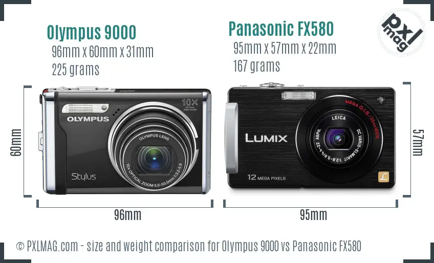Olympus 9000 vs Panasonic FX580 size comparison