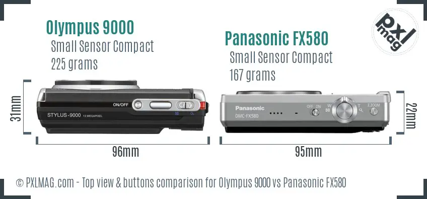 Olympus 9000 vs Panasonic FX580 top view buttons comparison