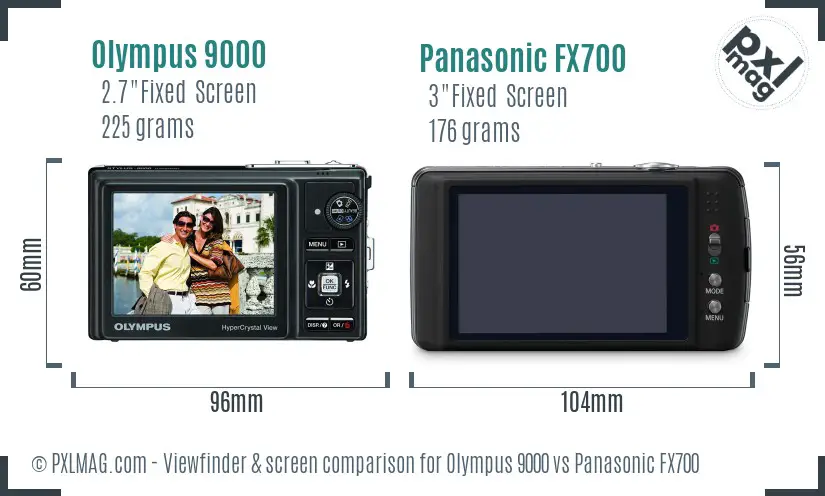 Olympus 9000 vs Panasonic FX700 Screen and Viewfinder comparison