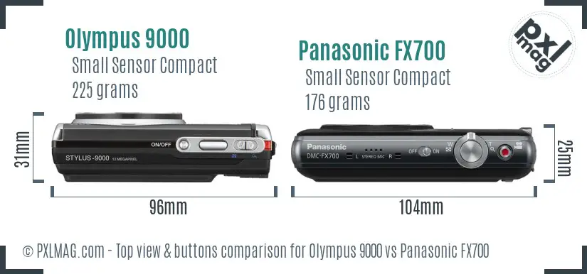 Olympus 9000 vs Panasonic FX700 top view buttons comparison