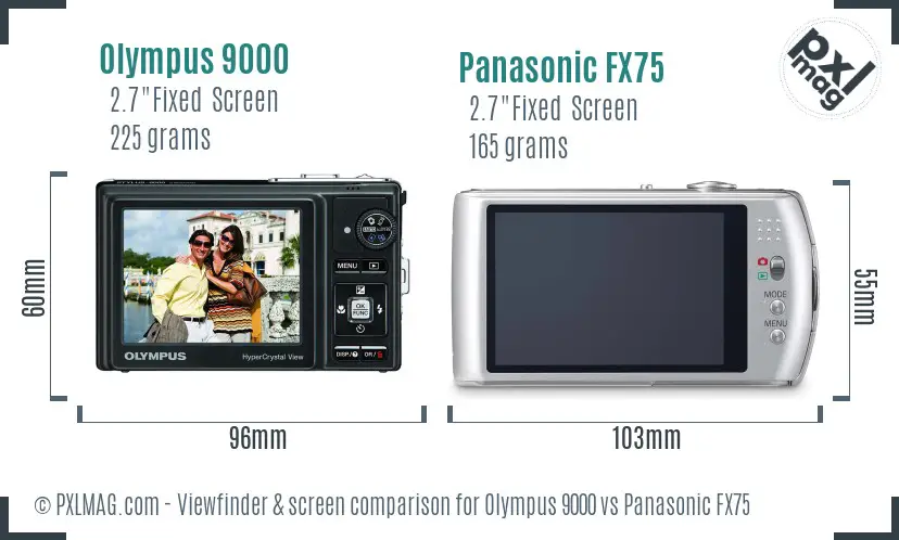 Olympus 9000 vs Panasonic FX75 Screen and Viewfinder comparison