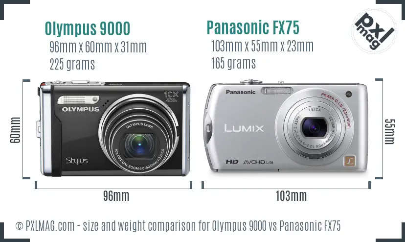 Olympus 9000 vs Panasonic FX75 size comparison