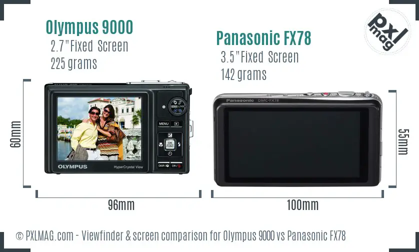 Olympus 9000 vs Panasonic FX78 Screen and Viewfinder comparison