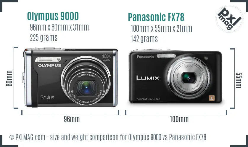 Olympus 9000 vs Panasonic FX78 size comparison