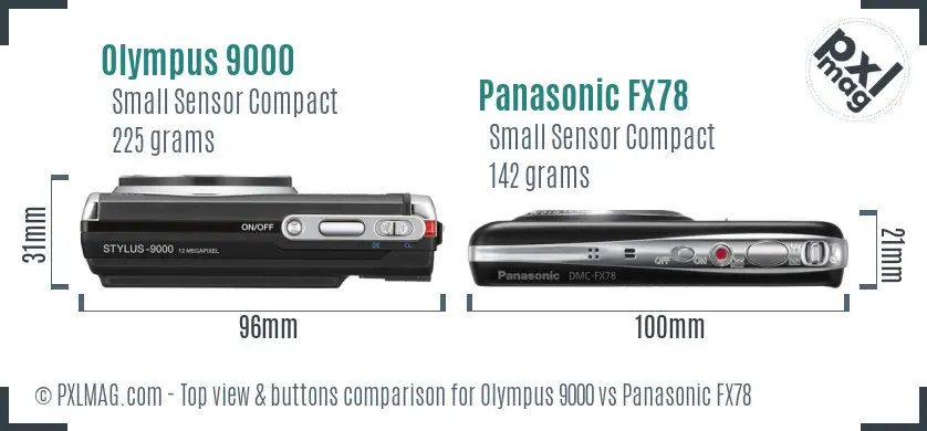 Olympus 9000 vs Panasonic FX78 top view buttons comparison
