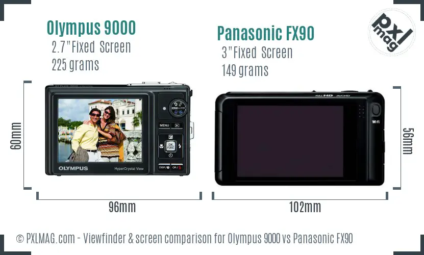 Olympus 9000 vs Panasonic FX90 Screen and Viewfinder comparison
