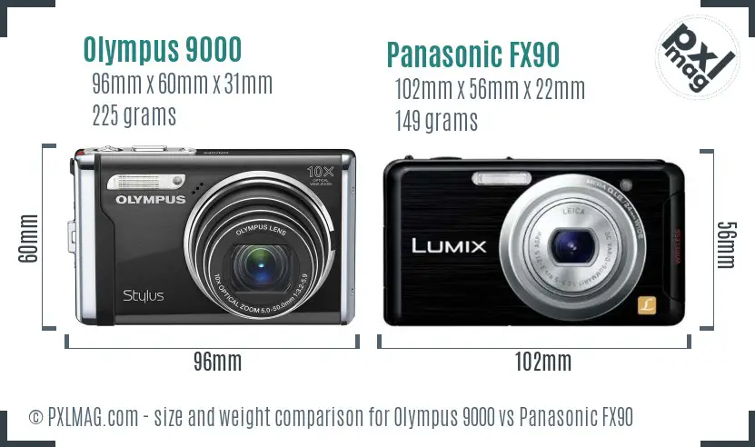 Olympus 9000 vs Panasonic FX90 size comparison
