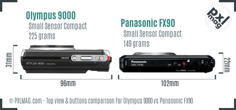 Olympus 9000 vs Panasonic FX90 top view buttons comparison