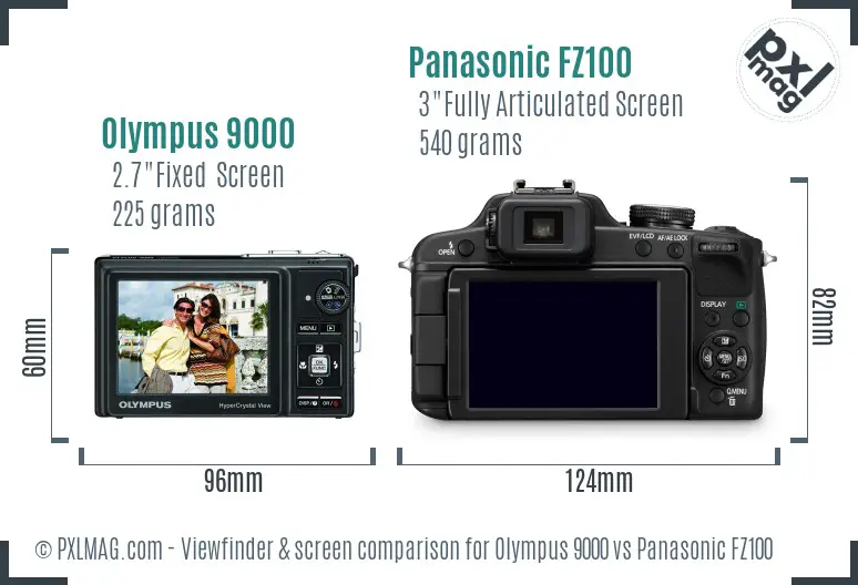 Olympus 9000 vs Panasonic FZ100 Screen and Viewfinder comparison