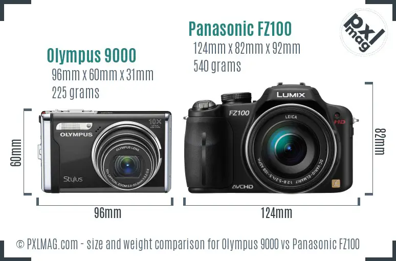 Olympus 9000 vs Panasonic FZ100 size comparison