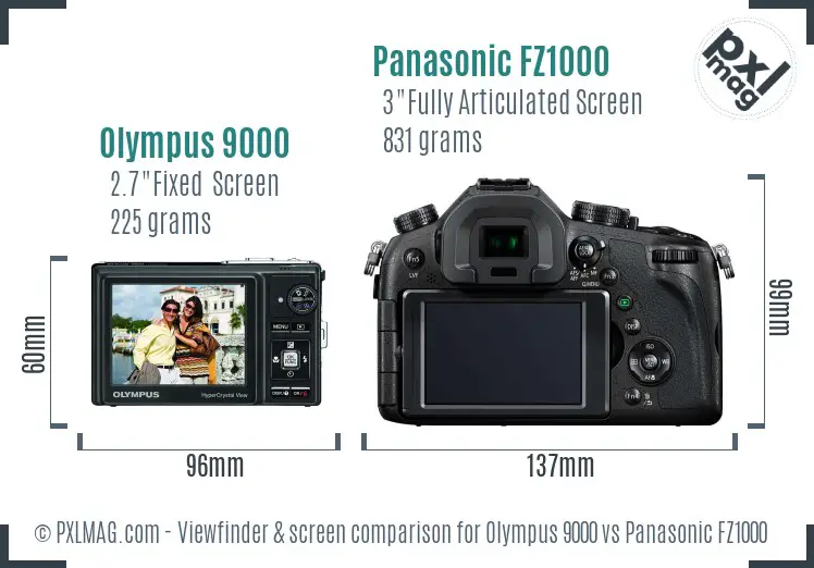 Olympus 9000 vs Panasonic FZ1000 Screen and Viewfinder comparison