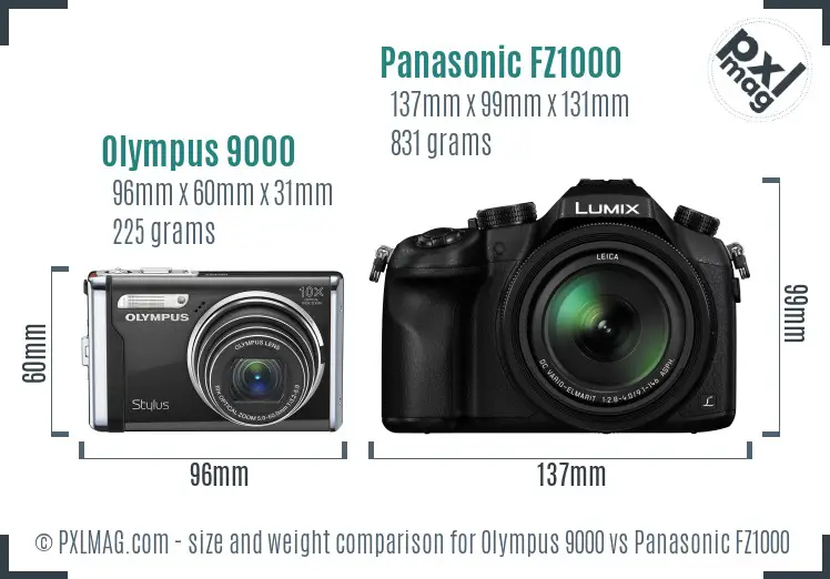 Olympus 9000 vs Panasonic FZ1000 size comparison