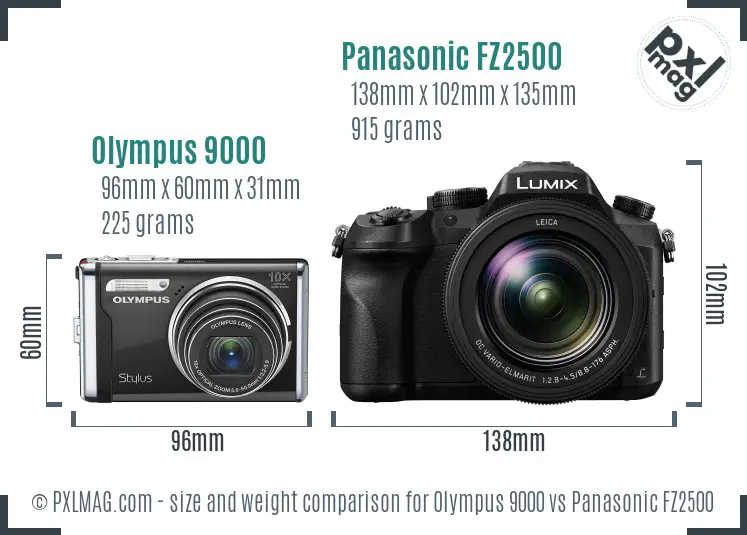 Olympus 9000 vs Panasonic FZ2500 size comparison