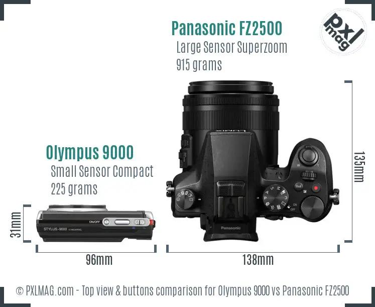 Olympus 9000 vs Panasonic FZ2500 top view buttons comparison