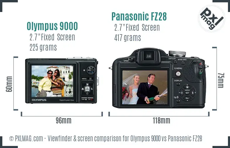 Olympus 9000 vs Panasonic FZ28 Screen and Viewfinder comparison