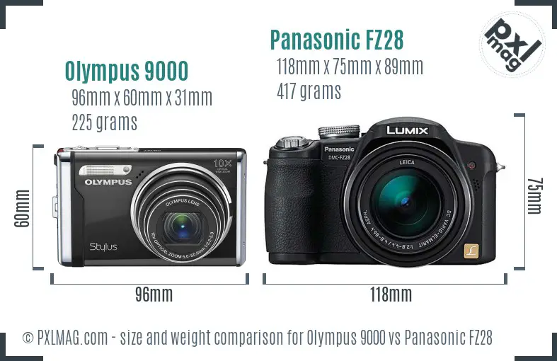 Olympus 9000 vs Panasonic FZ28 size comparison