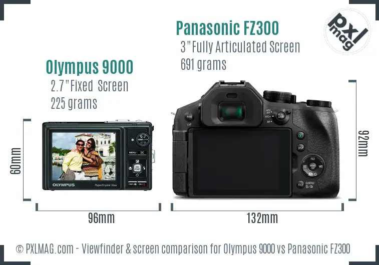 Olympus 9000 vs Panasonic FZ300 Screen and Viewfinder comparison