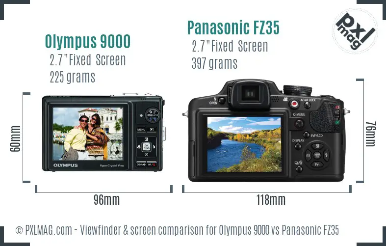 Olympus 9000 vs Panasonic FZ35 Screen and Viewfinder comparison