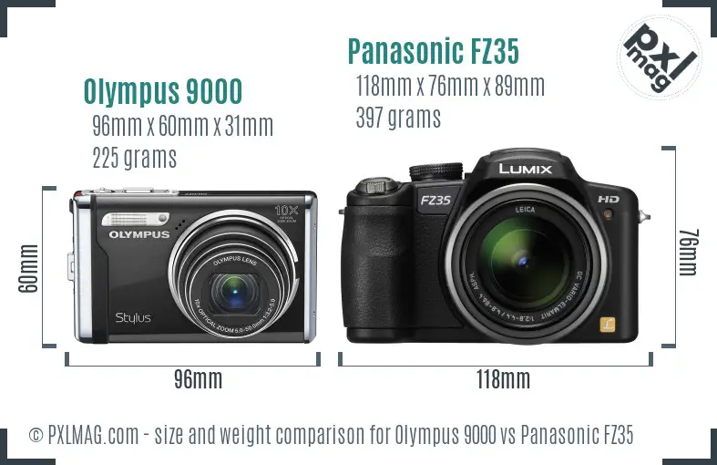 Olympus 9000 vs Panasonic FZ35 size comparison