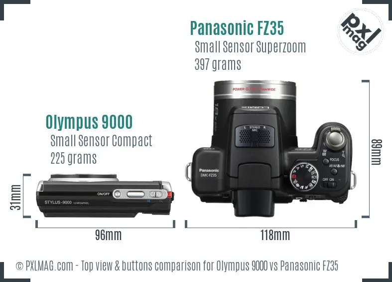 Olympus 9000 vs Panasonic FZ35 top view buttons comparison