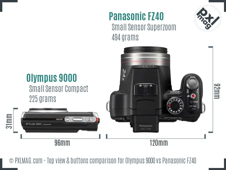 Olympus 9000 vs Panasonic FZ40 top view buttons comparison