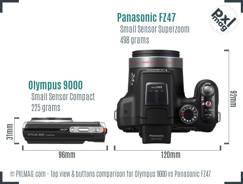 Olympus 9000 vs Panasonic FZ47 top view buttons comparison