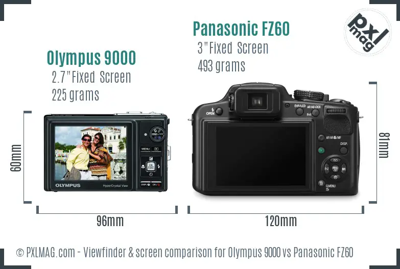 Olympus 9000 vs Panasonic FZ60 Screen and Viewfinder comparison