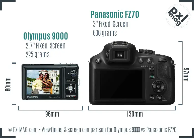 Olympus 9000 vs Panasonic FZ70 Screen and Viewfinder comparison