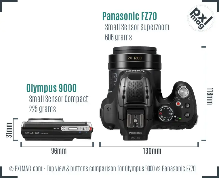 Olympus 9000 vs Panasonic FZ70 top view buttons comparison