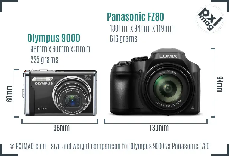 Olympus 9000 vs Panasonic FZ80 size comparison