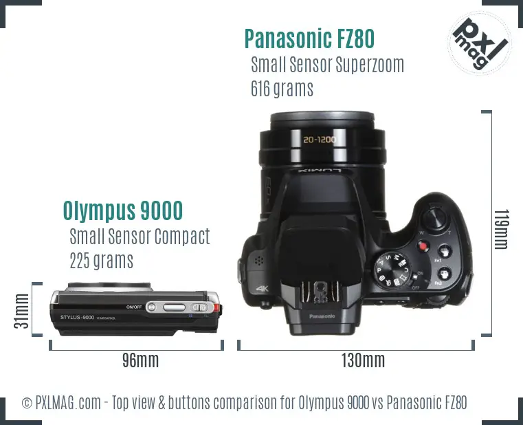Olympus 9000 vs Panasonic FZ80 top view buttons comparison