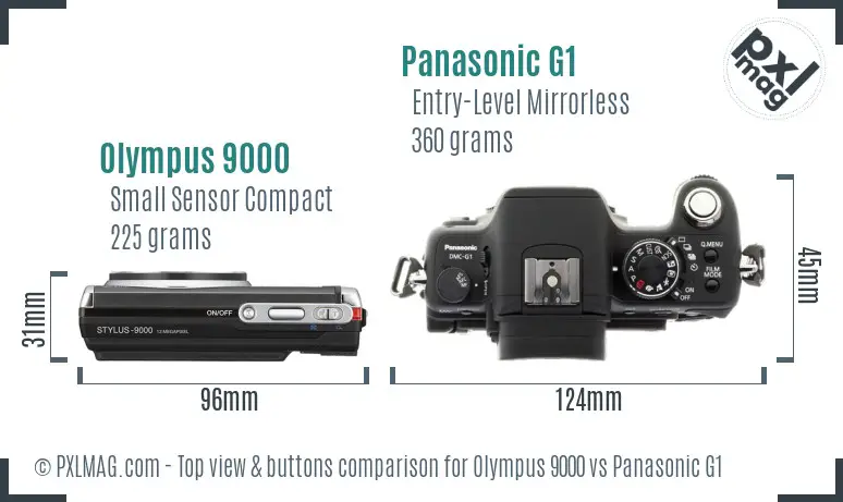 Olympus 9000 vs Panasonic G1 top view buttons comparison