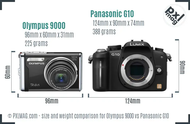 Olympus 9000 vs Panasonic G10 size comparison