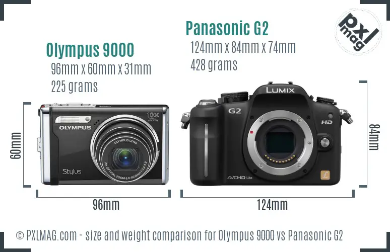 Olympus 9000 vs Panasonic G2 size comparison